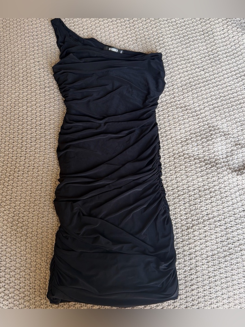 Missguided Black One Shoulder Ruched Mini Dress